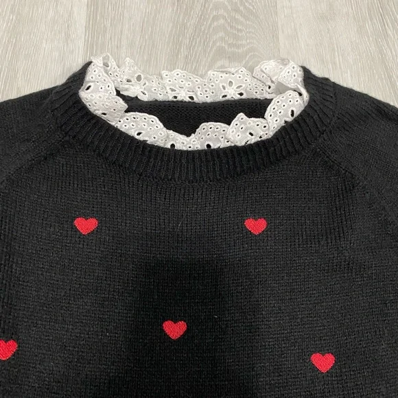 black sweater with heart accents - Picture 2 of 4